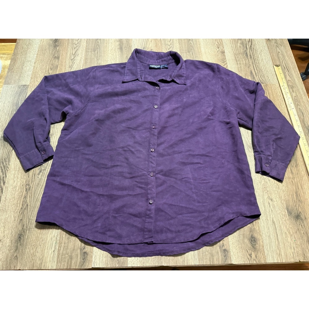 American Glory Shirt Women Size 2X Purple Button Up Faux Suede Long Sleeve